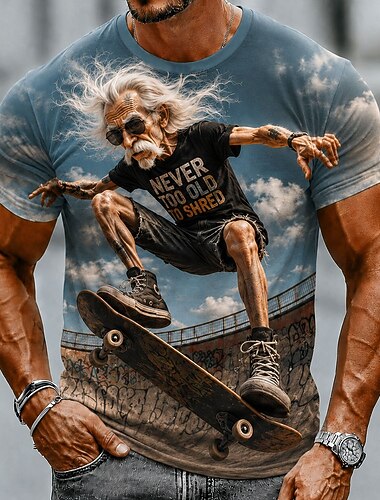  Miesten Vanha mies T-paita Lyhythihainen T-paita 3D-tulostus Tiukka pyöreä kaula-aukko Paita Hauska Kausaliteetti Päivittäin Katu Sininen Musta Kesä Kevät Vaatetus S M L XL 2XL 3XL