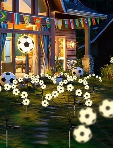  2026 voetbalbeker solar tuinverlichting voor buiten, 2 stuks voetbalvormige grondlampen met 8 led-bolletjes, waterdichte, wiegende tuinverlichting voor gazon, pad, tuin, terras, speeltuin,