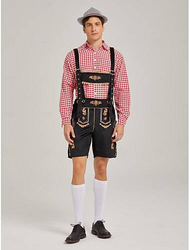  Oktoberfest Ensemble de culottes de cuir Chemise Chapeau Tyrolien Mi-long Broderie Allemand Alpin Patrimoine Prairies Homme Carnaval Soirée Fête de la Bière Tissu de style traditionnel
