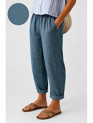  Mujer Vaqueros Pantalones casuales Pantalones Cortos Vacaciones Básico Hasta el Tobillo Alta cintura Plano Bolsillo Comodidad Suave Transpirable Rígido Casual Diario Vacaciones Azul Piscina Negro