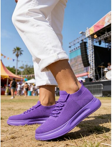  lila herrsneakers för musikfestivaler, snörskor för avslappnade promenader, lätta kuddskor för konserter, fester, streetwear