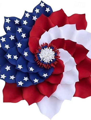  Ghirlanda di fiori patriottica con bandiera americana, decorazione per il 4 luglio, giorno dell'indipendenza, stelle rosse, bianche e blu &Decorazione murale floreale a righe per la porta d'ingresso e