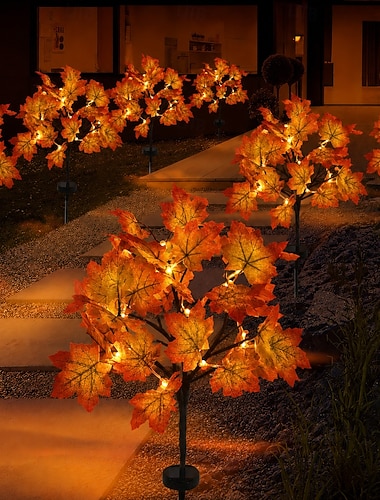 2/4 pezzi luci solari a forma di foglia d'acero per esterni, luci da giardino impermeabili con 20 LED e 40 foglie, luci solari a luce arancione calda per vialetti, ideali per Halloween, il