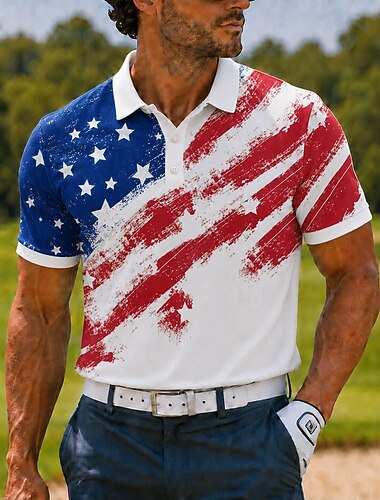  Polo con colletto in bandiera americana patriottica 1776 2026 a maniche corte per uomo