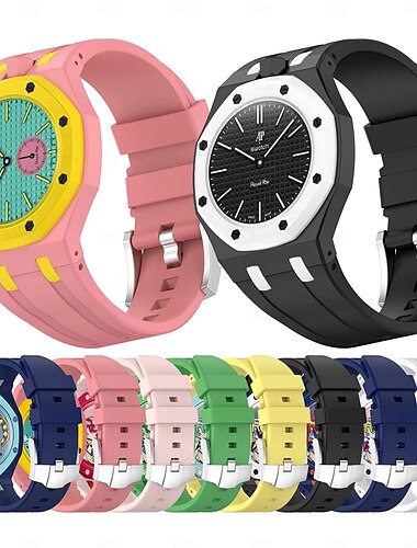  Silikoninen kellonranneke ja kotelo, joka on yhteensopiva Swatch X AP Royal Popin kanssa, integroitu kahdeksankulmainen vaihtoranneke, pehmeä kuminen urheiluranneke Swatch Royal Popille, ranneke &vain