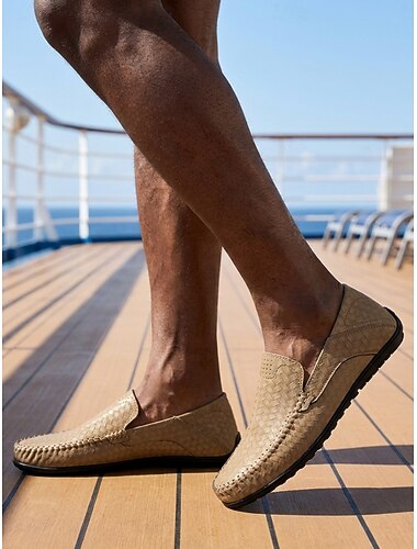  Herrloafers med väv, slip-on-skor för fritidsaktiviteter, andningsbara sommarpromenadskor för däck, resort, strand
