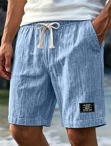  Per uomo Shorts Shorts di Lino Pantaloncini Estivi Shorts da Spiaggia Coulisse Elastico in vita Semplice Comodità Traspirante Lunghezza al ginocchio Casuale Quotidiano All'aperto Vacanza Moda Blu