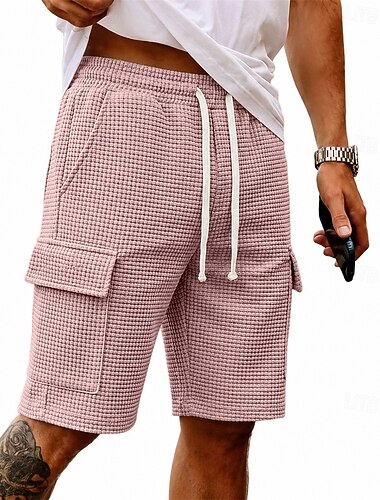  Herre Vaffelshorts Cargoshorts Shorts Casual shorts Teksturerte shorts Lomme Elastisk midje عادي Med Tekstur Komfort Pustende Knelengde Avslappet utendørs Strand Ferie Mote Rosa Navyblå Elastisk
