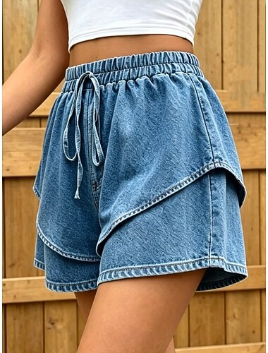  Mujer Vaqueros Chinos Pantalón corto Pantalones cortos Burmuda Moda Medio corto Alta cintura Plano Clásico Comodidad Cómodo Elástico Vacaciones Formal Azul Piscina Verano Primavera Ajuste regular