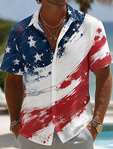  4 luglio 2026 250° Per uomo Bandiera Americana Camicia Camicia Estiva Camicia con Bottoni Manica Corta Patriotico All'aperto Festival Estate Primavera Collo ripiegato Stampa 3D camicie con colletto