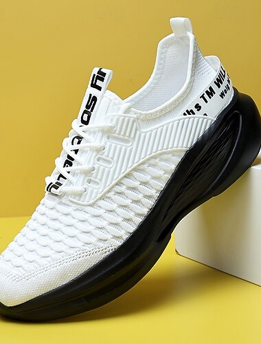  Baskets de running blanches pour homme, à lacets, respirantes et confortables, idéales pour la salle de sport, les voyages et les activités de plein air.