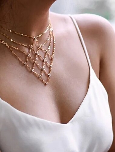  Collana Con diamantini Zircone Per donna Elegante Frangia con nappe Stratificato Geometrico Collana Per Feste