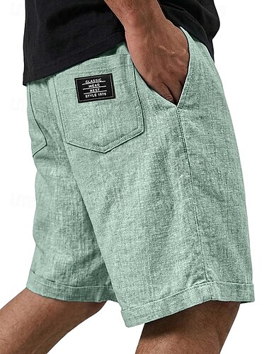  Homme Shorts Shorts en Lin Shorts d'été Short décontracté Cordon de serrage Taille Élastique Couleur Pleine Confort Léger Longueur Genou Occasionnel Quotidien Extérieur Vacances Mode Kaki bleu marine