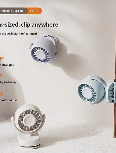  Mini ventilador portátil con clip, ventilador de escritorio personal con rotación de 720°, ventilador pequeño recargable por USB del tamaño de la palma de la mano para cochecito de bebé, oficina,