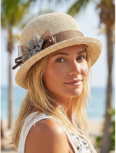  Dame sommerklokkehatt vevd polyester kjolehatt med 3D blomsternett sløyfe elegant solhatt til hagefest bryllup teselskap kirke ferie flere farger