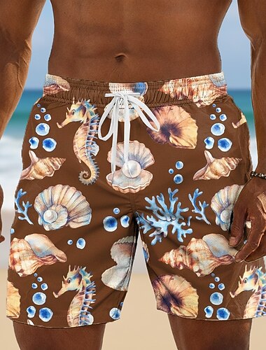  Herr Skal Korall Badshorts Baddräkter Badshorts Boardshorts Medium Midja Hawaiisk Dagligen Strandsemester Sidfickor Mesh foder Elastisk dragsko i midjan Designer Kläder