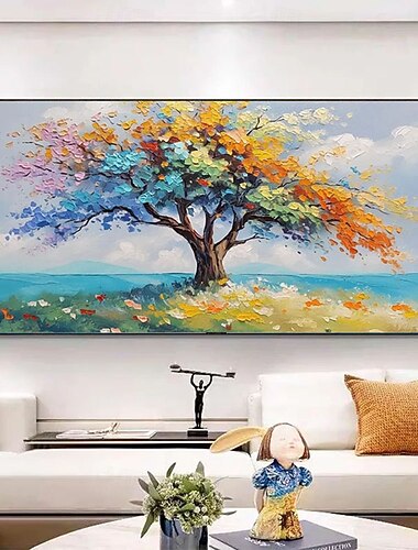  Ölgemälde, handgemalt, strukturierte Acrylmalerei, Baum des Lebens, Impasto-Malerei, 3D-Textur, Regenbogen-Ölkunst, farbenfrohes modernes Kunstwerk, original handgefertigte Wandkunst