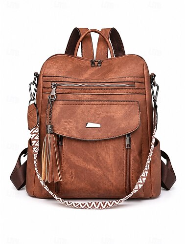  Mochila de couro sintético vintage para mulheres bolsa de ombro conversível com múltiplos bolsos para viagem trabalho e deslocamento diário