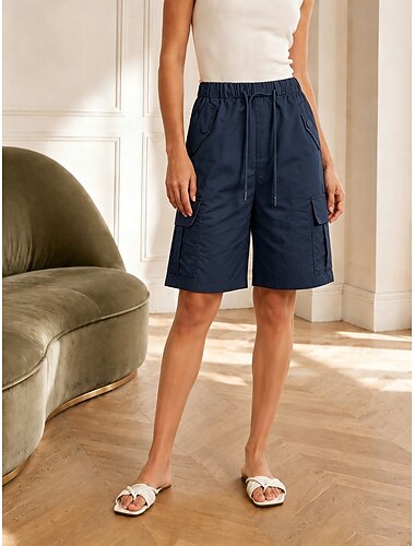  Dam Bermudashorts Cargoshorts Chinoshorts Semester Streetwear Casual Kort Medelhög Midja Enfärgad Dragskoficka Bekväm Oelastisk Dagligen Utomhus Semester Vintergrå Mörkgrå Svart