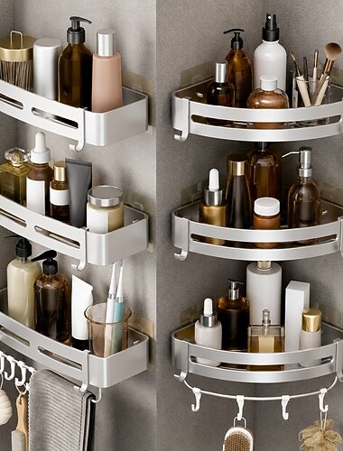 Matzilveren opbergrek van aluminiumlegering voor de badkamer, wandmontage, boren niet nodig, voor toilet, wastafel en doucheruimte.