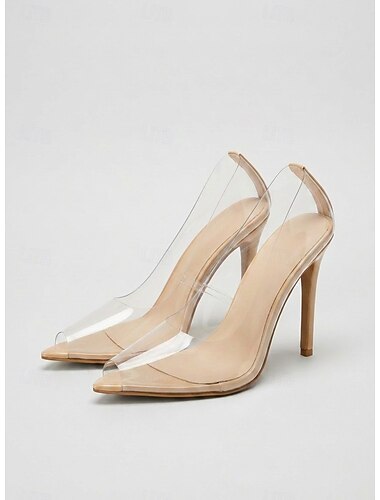  Décolleté trasparenti da donna con tacco alto - décolleté a punta con tacco a spillo in PVC color nude, perfette per cocktail party, appuntamenti serali e serate in discoteca.
