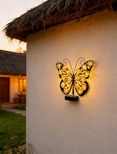  Schmetterlingsleuchte für den Außenbereich, solarbetriebene, wasserdichte Wanddekoration, LED-Gartenleuchte, Gartenzaunverzierung, sanfte Ambientebeleuchtung für Terrasse und Hof
