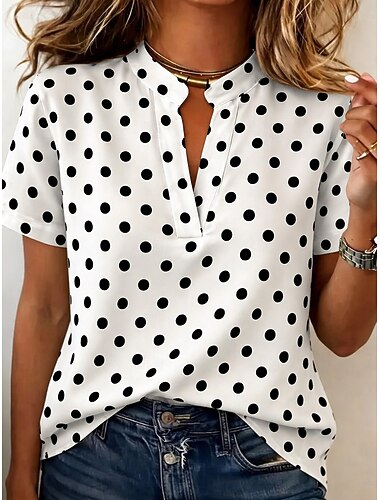  Per donna Blusa Bottoni Stampato Grafico Geometrico Vintage Elegante Moderno Manica Corta Colletto a Camicia Top Regolari Casuale Quotidiano Blu Bianco Verde chiaro Rosa Estate Primavera