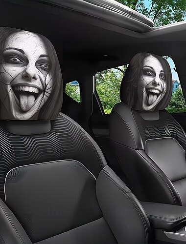  2/4 Stück Auto-Kopfstützenbezüge mit Make-up-Print und Gesichtern, Polyester, Vliesstoff, einfach zu montieren und zu waschen, universell einsetzbar, trendige und einzigartige Auto-Innenausstattung