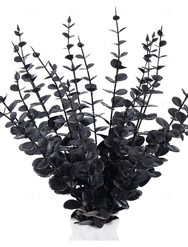  黒いユーカリの茎36本、人工の葉、室内ハロウィン装飾、フェイクユーカリの茎の枝15インチ、ウェディングブーケ、ホームデコレーション用
