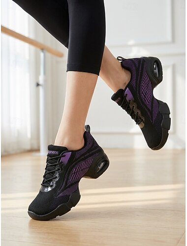  Dames danssneakers met luchtkussen, ademende gebreide dans- en fitnessschoenen voor zumba, jazzdans, aerobics, studiotraining en workoutlessen.