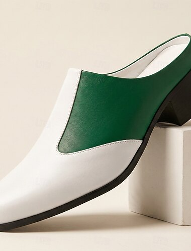  herr gröna vita slip-on finskor, färgblocksskor för business casual, eleganta formella skor för bröllop, kontor, kryssningsmiddag
