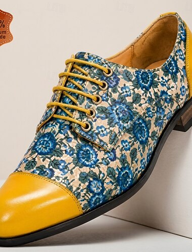  Elegante Herren-Lederschuhe mit floralem Muster und gelber Zehenkappe, luxuriöser Oxford-Stil für Hochzeiten, Bankette und formelle Anlässe