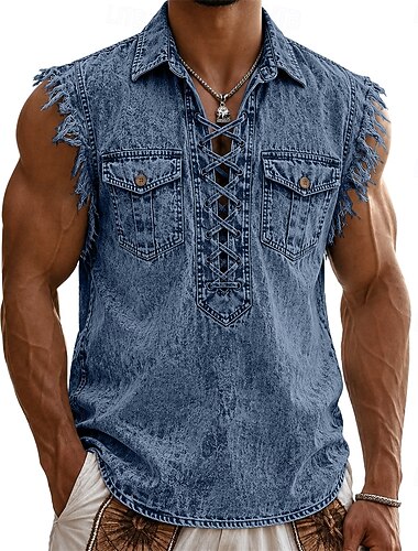  camicia da uomo softfade™ camicia popover camicia casual camicia cargo camicia denim camicia acid wash nera bordeaux verde militare grigio azzurro camicia semplice senza maniche colletto casual