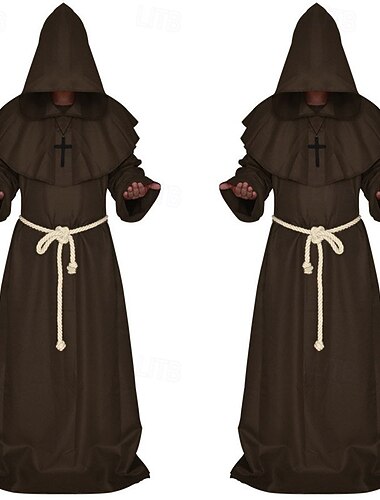  Retro Antiguo Medieval Renacimiento Traje de sudaderas con capucha Larga Monje Disfraz Hombre Religioso Víspera de Todos los Santos Carnaval Mascarada Feria del Renacimiento LARP Adulto Chaqueta