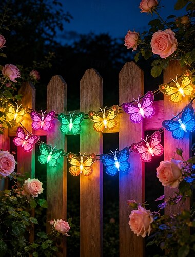  Solcelledrevne sommerfugllyslenker utendørs, 7m 50 LED vanntette sommerfugllyslenker, solcelledrevne hagedekorasjonslys for terrasse, hage, trær, bryllup, fest, festival og villadekor