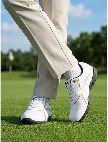  Weiße Herren-Golfschuhe, Schnür-Sportschuhe, leichte, rutschfeste Schuhe für Golf, Reisen und Outdoor-Veranstaltungen