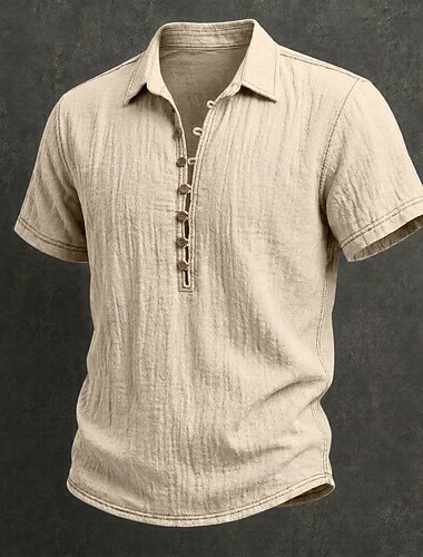  Herren Leinenhemd Popover-Hemd Sommerhemd Freizeithemd Einfach Lässig Täglich Blau Weiß Marineblau Grün Kurzarm Revers Sommer Bekleidung Knöpfe