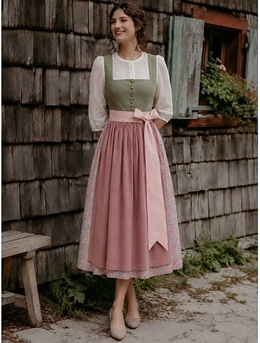  Oktoberfest Dirndl Vestido Dirndl Comprimento Midi Com bolsos Decote Balconette Empregada Bávaro Alemão Alpino prados Mulheres Carnaval Festival da Cerveja Pano de Estilo Tradicional Sem Blusa (75CM)