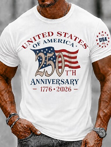  4. Juli 2026 250. Herren US Flagge T Shirt Kurzarm T-Shirt 3D-Druck Rundhalsausschnitt Hemd Patriotisch Täglich Festival Blau Weiß Schwarz Sommer Frühling Bekleidung S M L XL XXL XXXL