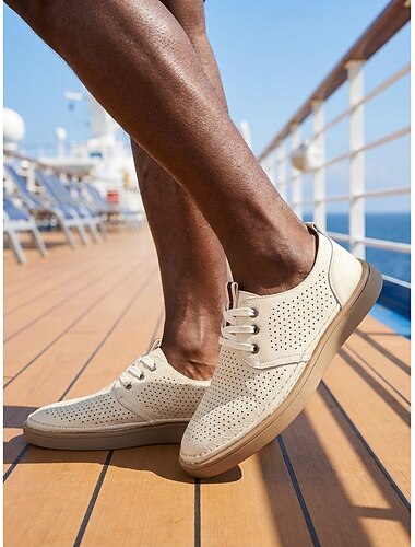  Baskets blanches décontractées pour homme – chaussures à lacets légères et respirantes, idéales pour les croisières, les voyages et le style estival au quotidien.