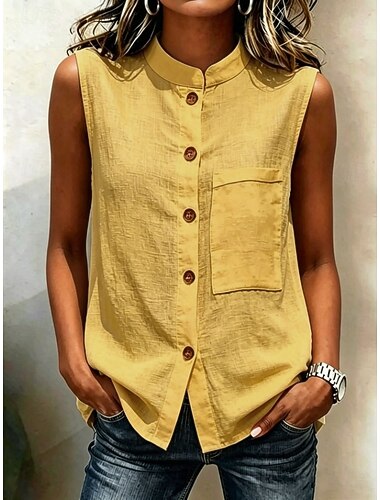  Dames Overhemd Pointelle shirt Tuniek Katoenen linnen vest Effen Kleur Elegant Bohemen Vakantie Casual Dagelijks Buiten blauw Wit Geel Blozend Roze Groen Zomer Lente