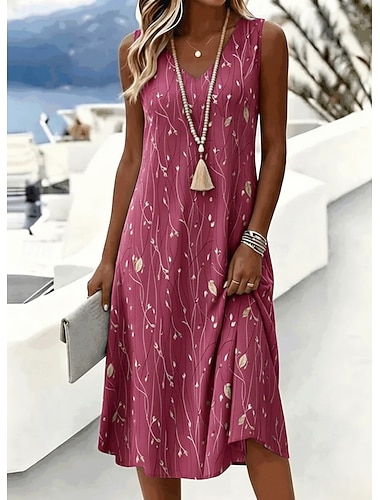  Dames Halflange jurk Zonnejurk A lijn jurk Off-the-shoulder jurk Vakantie Feestdagen Normale pasvorm Bloemig Grafisch Geometrisch Mouwloos V-hals blauw Rood Groen Zomer Lente Herfst Winter
