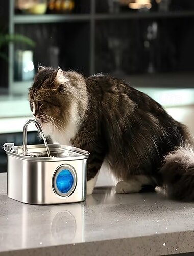  Dispensador de agua para gatos con ventana transparente y sensor, 3,2 l/108 oz, súper silencioso. &Fuente de agua para gatos con filtro automático de acero inoxidable para mascotas