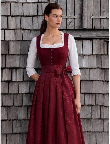  Oktoberfest Vestito Dirndl Lunghezza Midi Jacquard Velluto con tasche Scollatura a balconcino Cameriera Bavarese Tedesco Alpino Prati Per donna Carnevale Festa della birra Panno in stile tradizionale