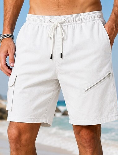  Homme Shorts Shorts de plage Fermeture éclair Avec Poches Uni Respirant Court Occasionnel Quotidien Extérieur Vacances Mode Bleu Blanche Non Elastique