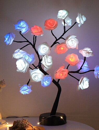  Rosenblütenbaum-Lampe, farbwechselnde LED-Tischlampe mit Fernbedienung, künstliche Bonsai-Blumenleuchte für die Feierlichkeiten zum 250. Unabhängigkeitstag, patriotisch für den 4. Juli und den