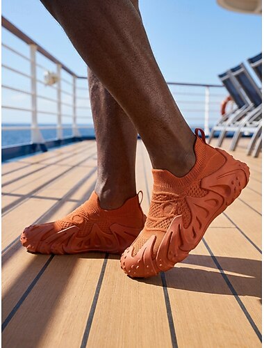  Scarpe da acqua arancioni da uomo per isole e crociere, scarpe da acqua slip-on ad asciugatura rapida, scarpe leggere antiscivolo per ponte, spiaggia, mare