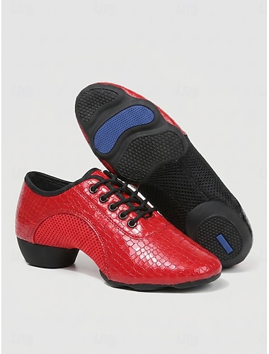  Scarpe da ballo latino-americano da donna, rosse – scarpe professionali da allenamento per balli da sala con inserti in rete traspirante e suola ammortizzata flessibile divisa. &tacco stabile per