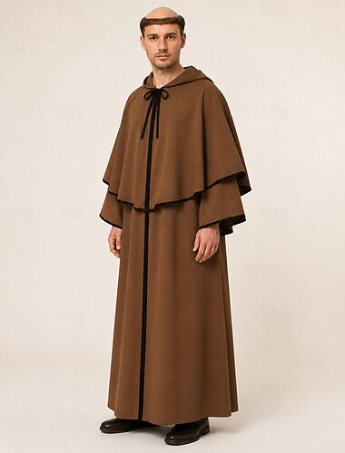  Retro Vintage Mittelalterlich Renaissance Kapuzenbademantel Robe Mönch Kostüm Herren Religiös Halloween Maskerade Renaissance-Messe LARP Erwachsene Kleid