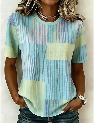  muziekfestival Dames T-shirt Afdrukken Bloemig Grafisch Planten Modieus Stijlvol Klassiek Korte mouw Strakke ronde hals Normale tops Casual Dagelijks Weekend blauw Khaki Zwart Blozend Roze Bruin